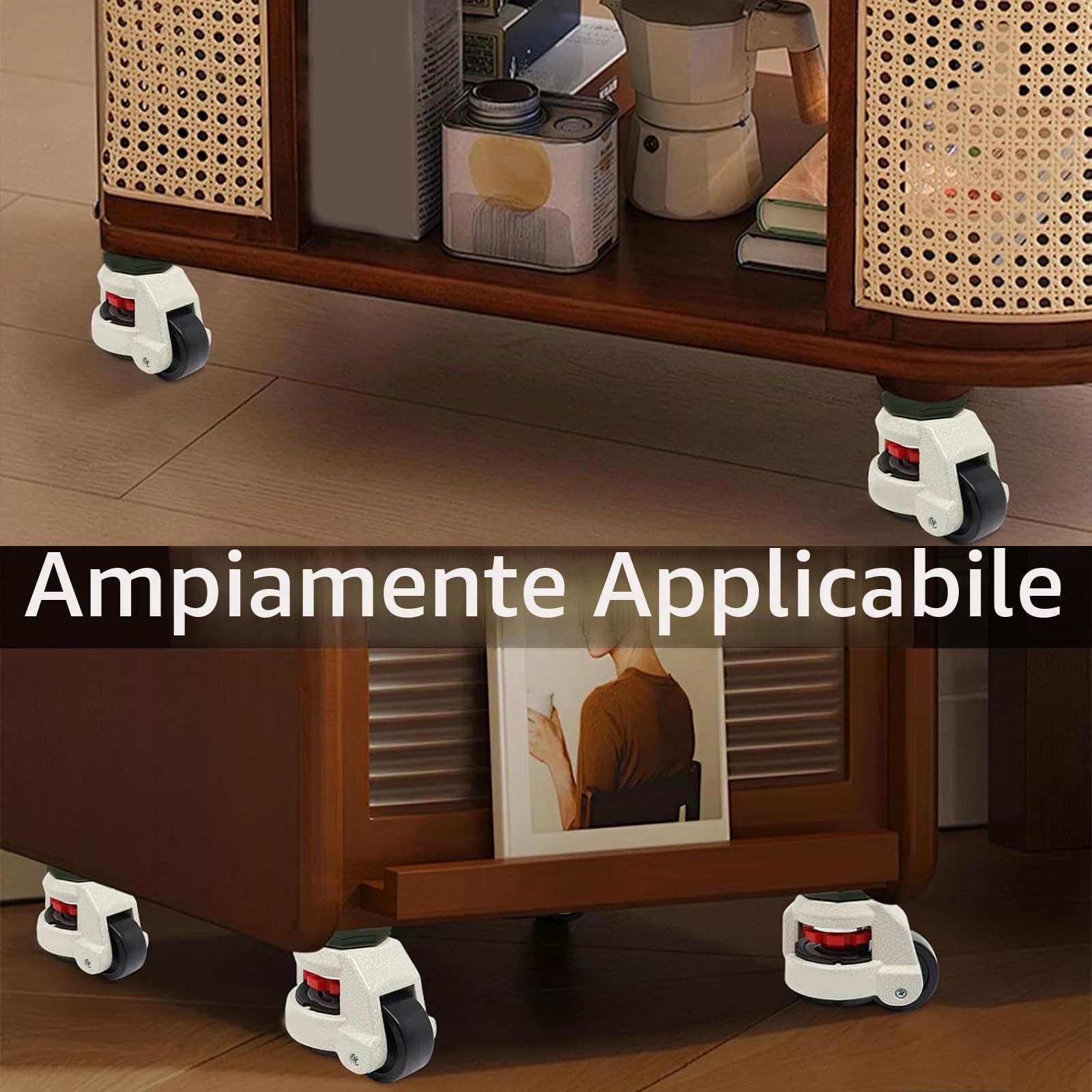 Set di 4 Ruote per Mobili Carichi Pesanti, Ruote per Spostare Mobili Portata Totale 2000kg Rotelle da Trasporto M12 x 30mm Rotelle Girevoli a 360° per Banchi da Lavoro Mobili (2000KG)
