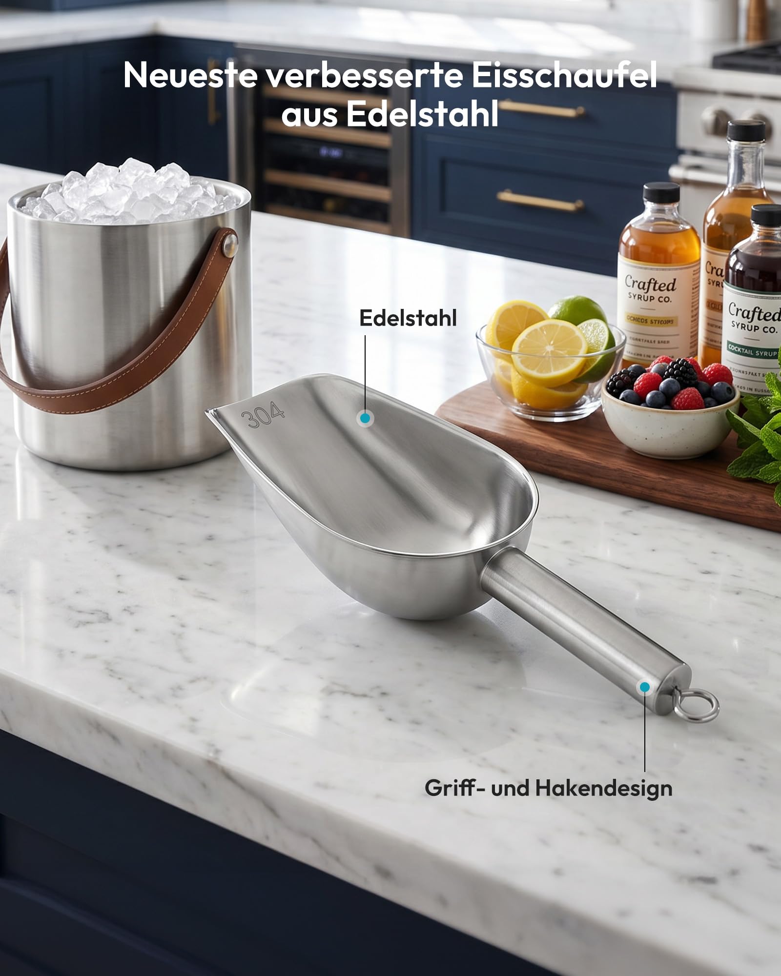 EUHOMY Eisschaufel aus Edelstahl 304, Silber | Lebensmittelecht, Spülmaschinenfest, Handliches Format, Kompatibel mit Eismaschinen, Ideal für Küche, Bar, Partys, Camping