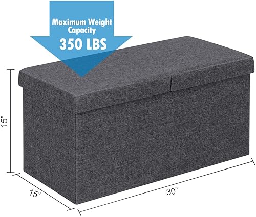 Miniatura 3 de GORELAX Otomana plegable de almacenamiento con tapa abatible, banco de pie de cama, banco de zapatos de tela con asiento acolchado, taburete