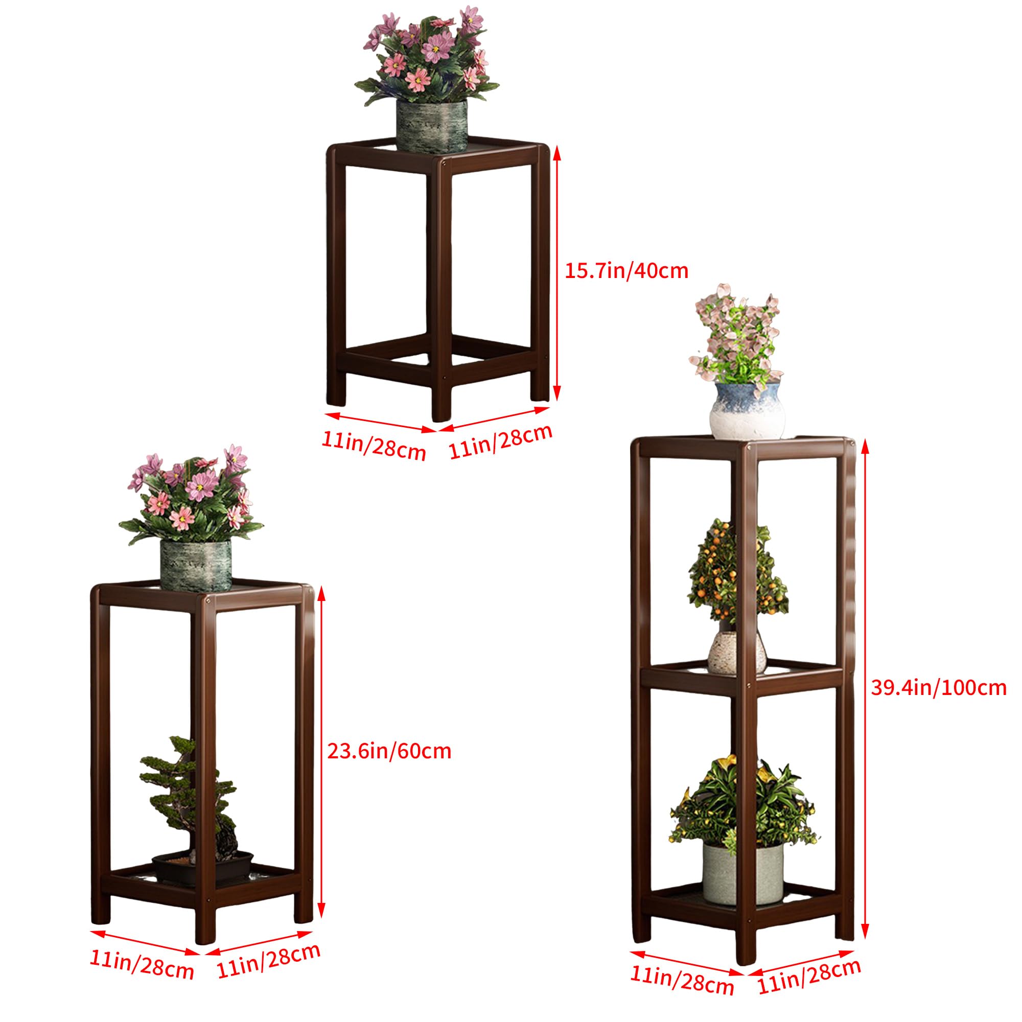 Soporte vertical cuadrado para plantas de interior, estante de bambú de 3 niveles para plantas de esquina, soporte para plantas de interior, estante de exhibición de macetas de flores para balcón