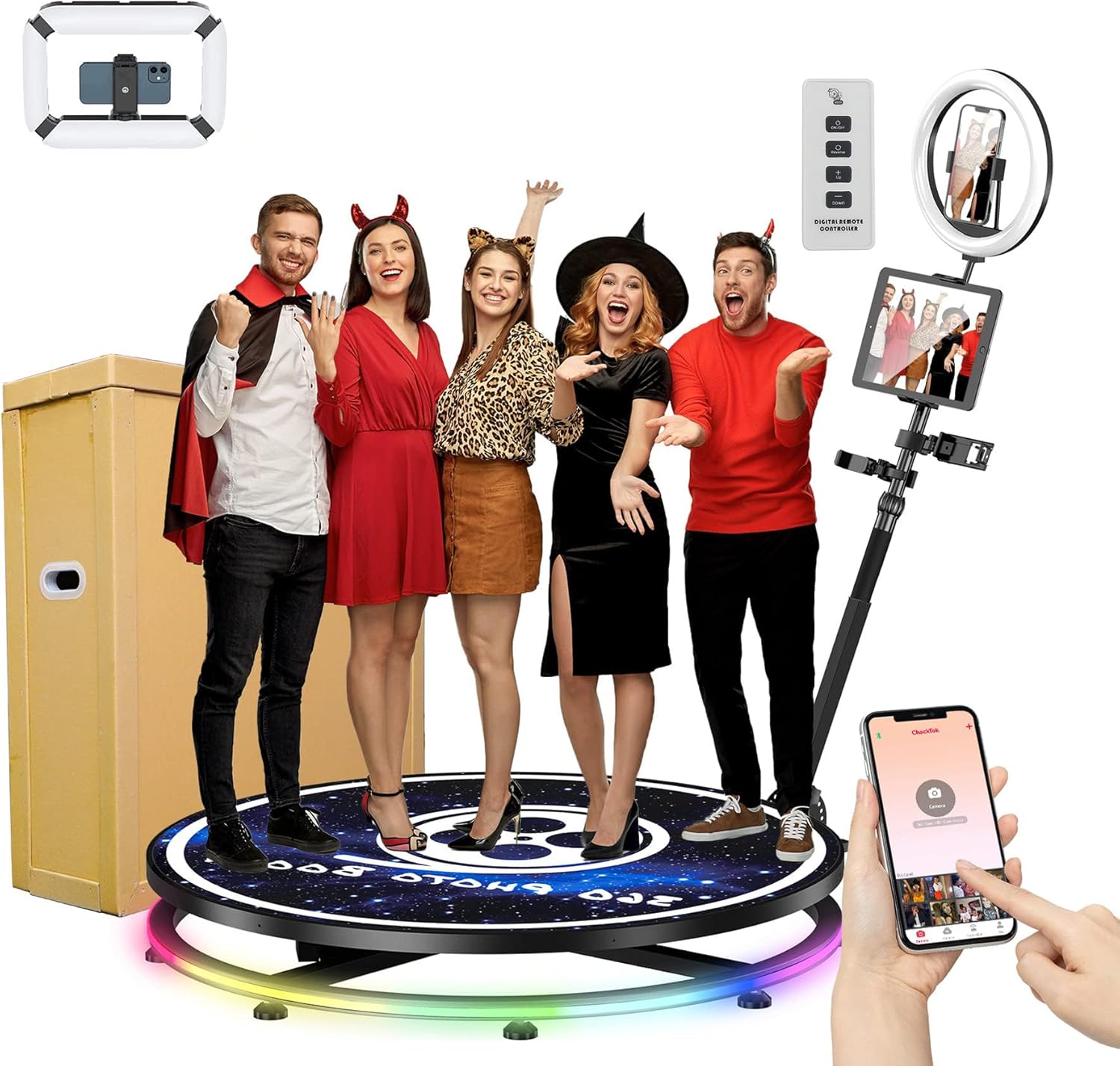 360 Photo Booth Honeycomb Box + Extra Free Battery Ring Light, YCKJNB 360 Photo Booth Machine for Parties Slow Motion Video,Software Wireless Control Automatic Spin for 5-7 People(39.4"/100CM)