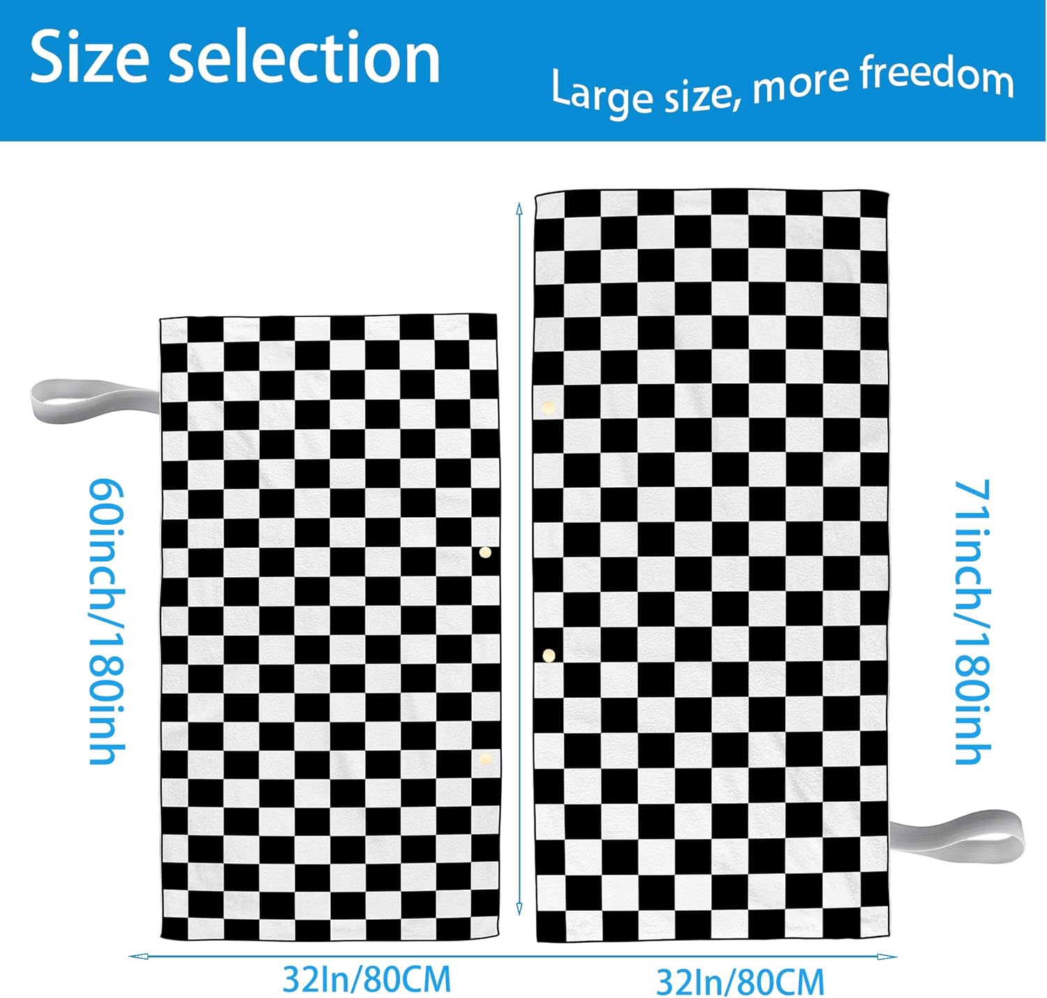 Oversized Beach Towel Microfiber Large Bath Towels Quick Dry Sand Free Travel Beach Towel Checkered 71"x32" Swim Pool Yoga Camping Towel Adults，with One Beach Towel Bands