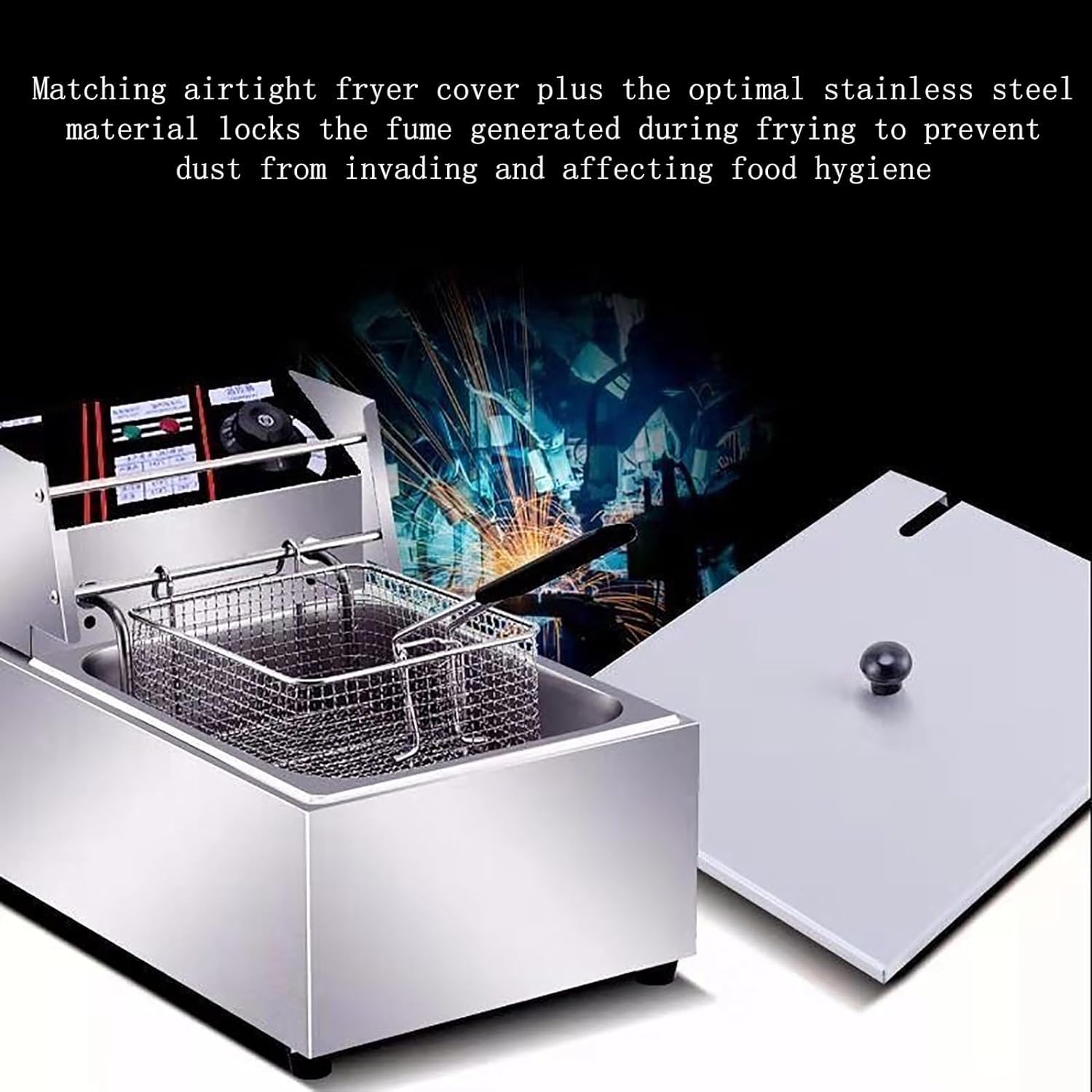 Friggitrice commerciale, friggitrice elettrica da banco per uso commerciale e domestico, friggitrice elettrica in acciaio inox spesso con cestelli e coperchi per cucina domestica e ristorante, frigg