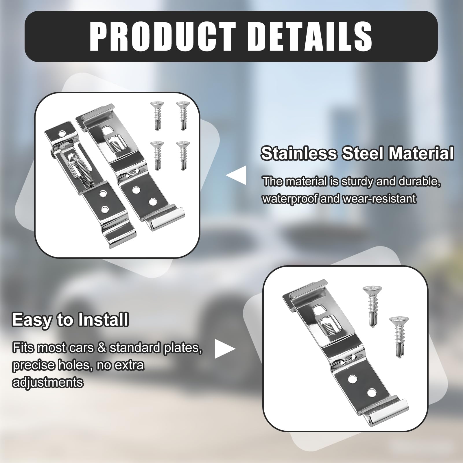 4PCS Soporte Matricula Remolque, 120x25mm Inoxidable Sujetador Portamatrícula Universal de 8 Tornillos, Plata Portamatriculas, para Coches, Camiones y Remolque - 4