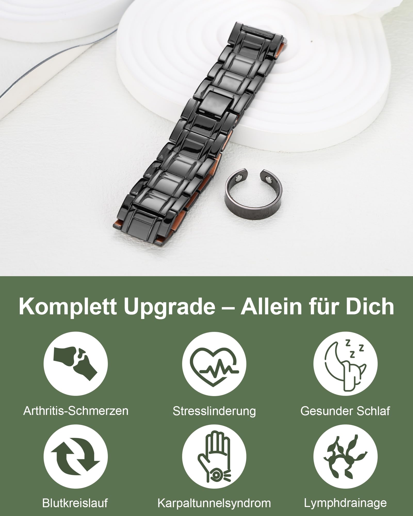 MagEnergy kupferarmband herren – Drei Ultra-Starke Magnete, Männliches Design Reines Kupfer-Magnetarmband, Einstellbare Länge mit Größenanpassungswerkzeug (schwarzer Anzug)