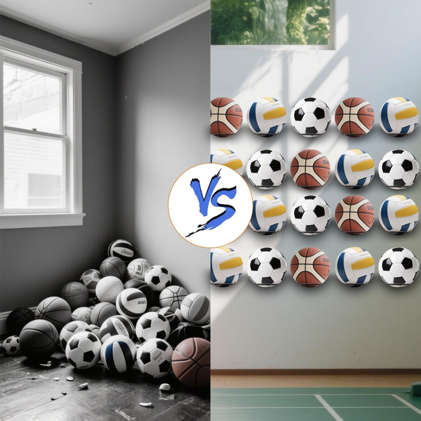 Soporte de pared para pelotas de baloncesto, voleibol, fútbol y rugby con tornillos