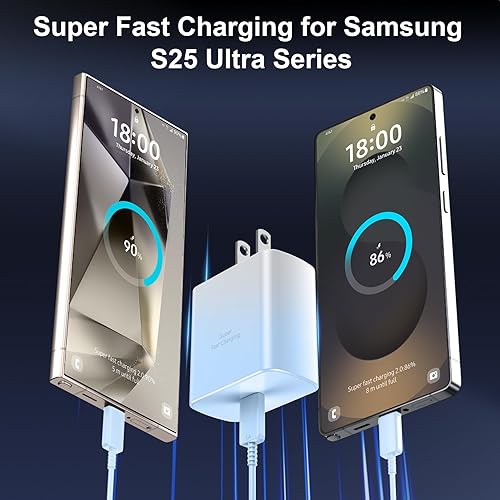 Miniatura 5 de Cargador de teléfono súper rápido Samsung de 45 W, cargador rápido USB C, cable de carga rápida Samsung Galaxy S25 S24 Ultra Charge 10 pies tipo C