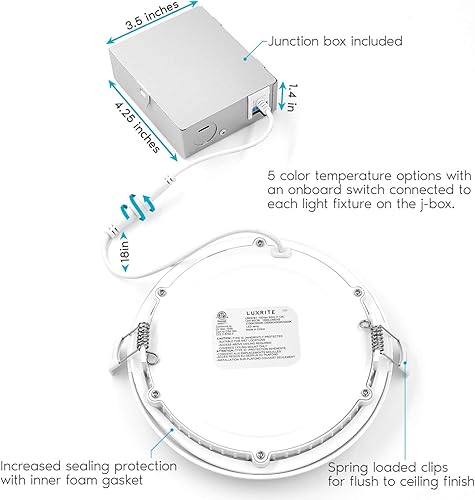 Miniatura 4 de LUXRITE Paquete de 16 luces empotrables LED ultrafinas de 6 pulgadas con caja de conexión, 12 W, temperatura de color seleccionable 2700 K  3000 K
