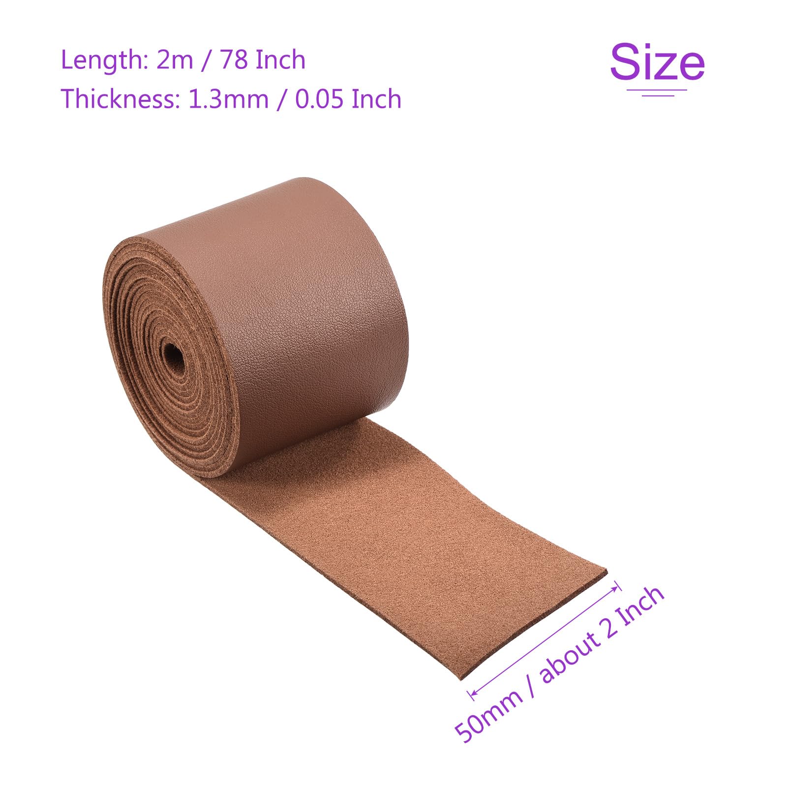DMiotech Red Brown Faux Leather Strap 2 Inch Wide 78 Inch Long Flat Leather Belt Strip 1.3mm Thick Single Sided Cord for Arts Craft DIY Traction Ropes - Image 3