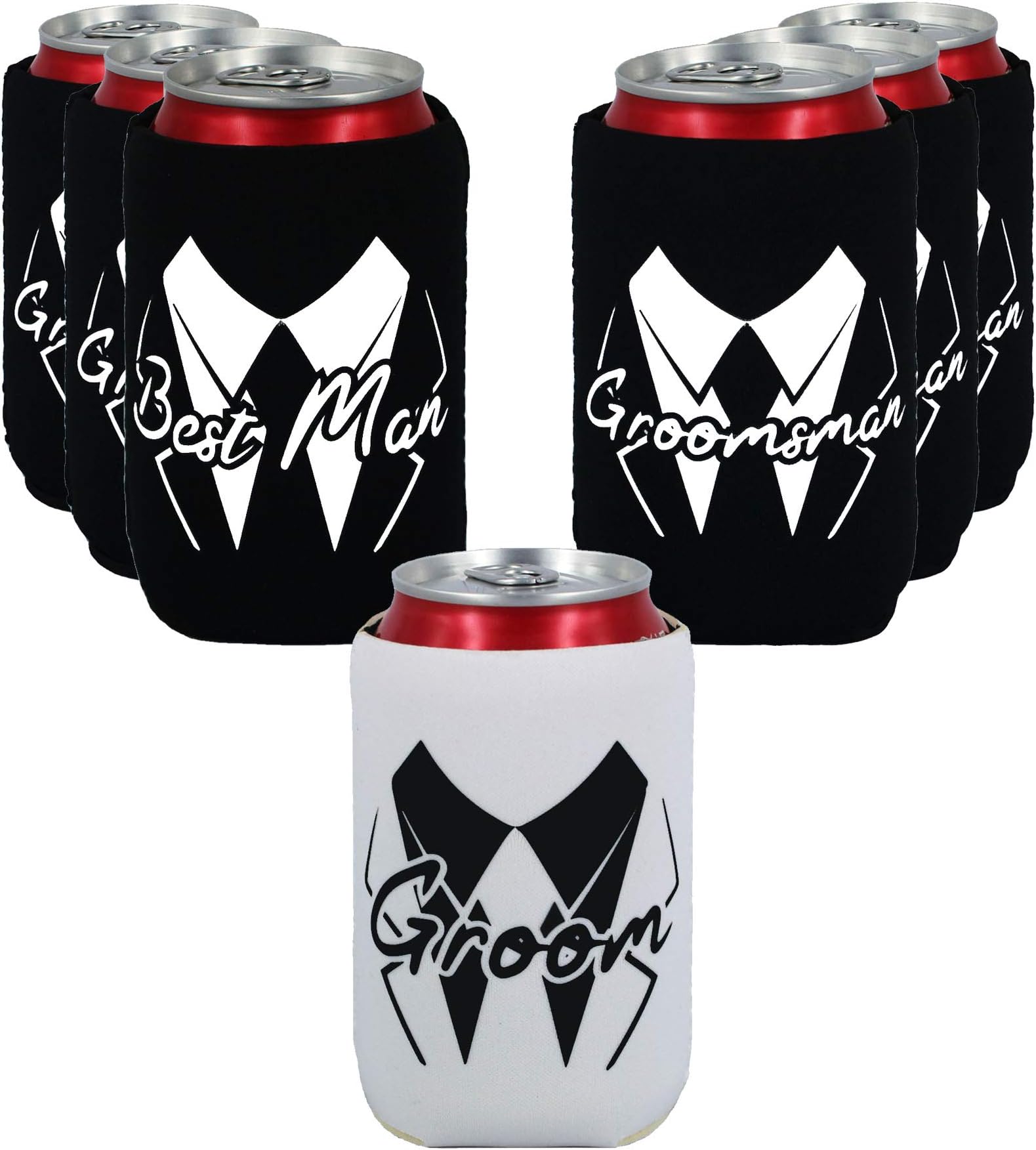Set of 7 Bachelor Party Koozies - Groom and Groomsman Coozie - Collapsible Koozies for Bachelor Party (2)