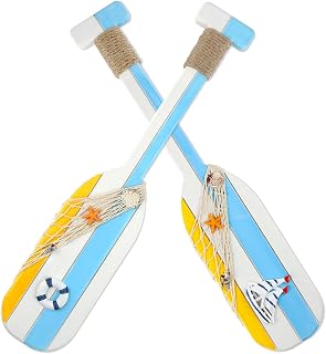 2 Pack 19.8 Inch Nautical Wooden Double Oar Decor with Rope Nautical Oar Paddles Wall Decor Door Hanging Ornament Beach Theme Home Decoration(yellow)