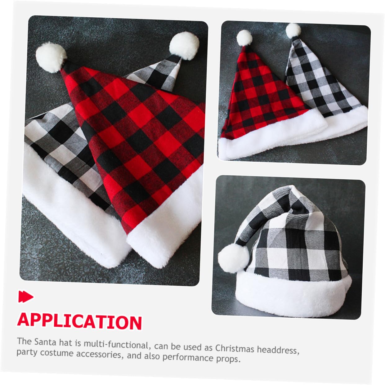NUOBESTY Bonnet de Père Noël Unisexe Léger en Tissu à Carreaux Noir et Blanc Chapeau de Noël Décoratif Classique Accessoire de Fête pour Costumes