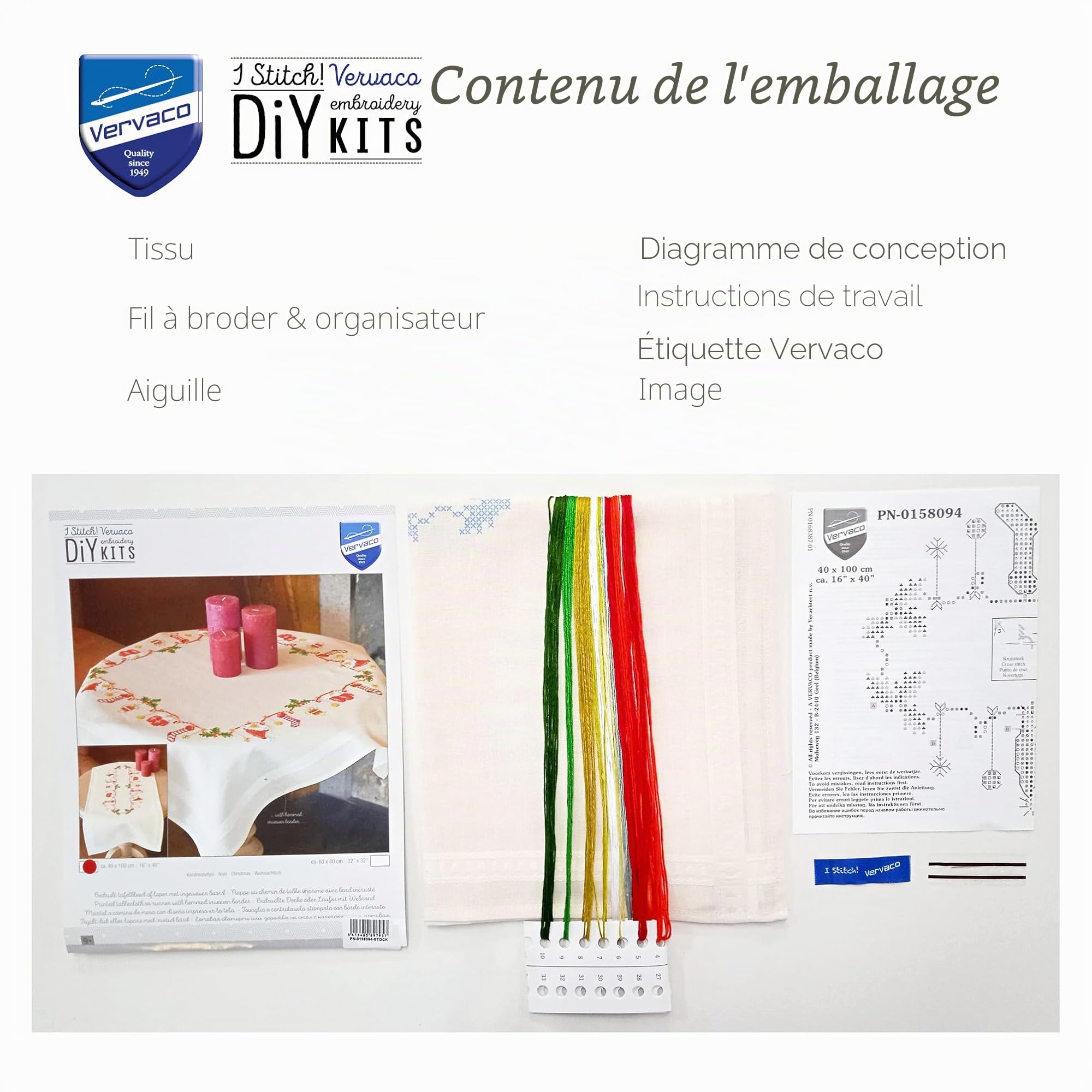 VERVACO Kit Point De Croix Pré-Imprimé Chemin De Table NOËL Broderie Kit Complet Adulte Loisir Créatif Maison Decoration Manuelle Table Cadeou DIYca. 40 x 100 cm Cross Stitch Embroidery