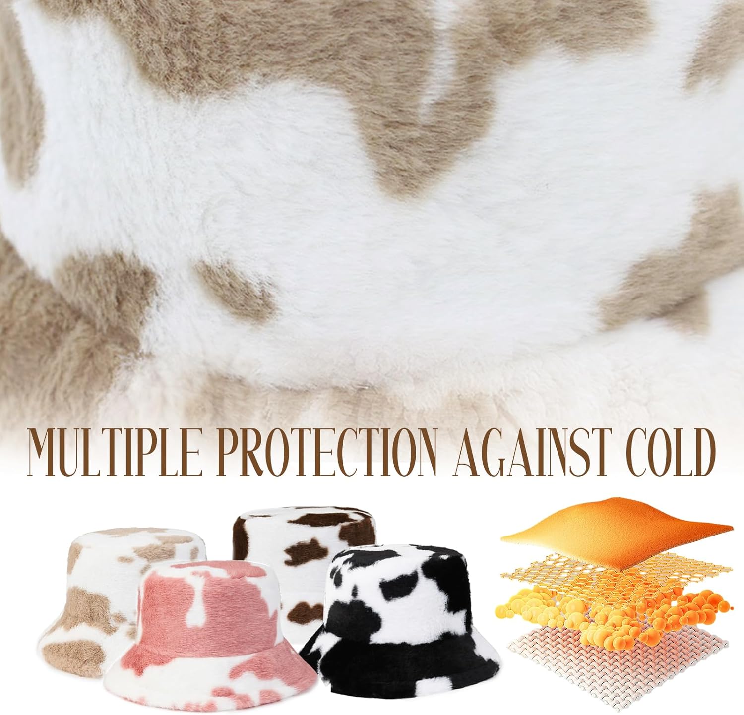 Winter Plush Bucket Hat for Women Cow Print Fuzzy Bucket Caps Casual Warm Faux Fur Fisherman Hats - Image 6