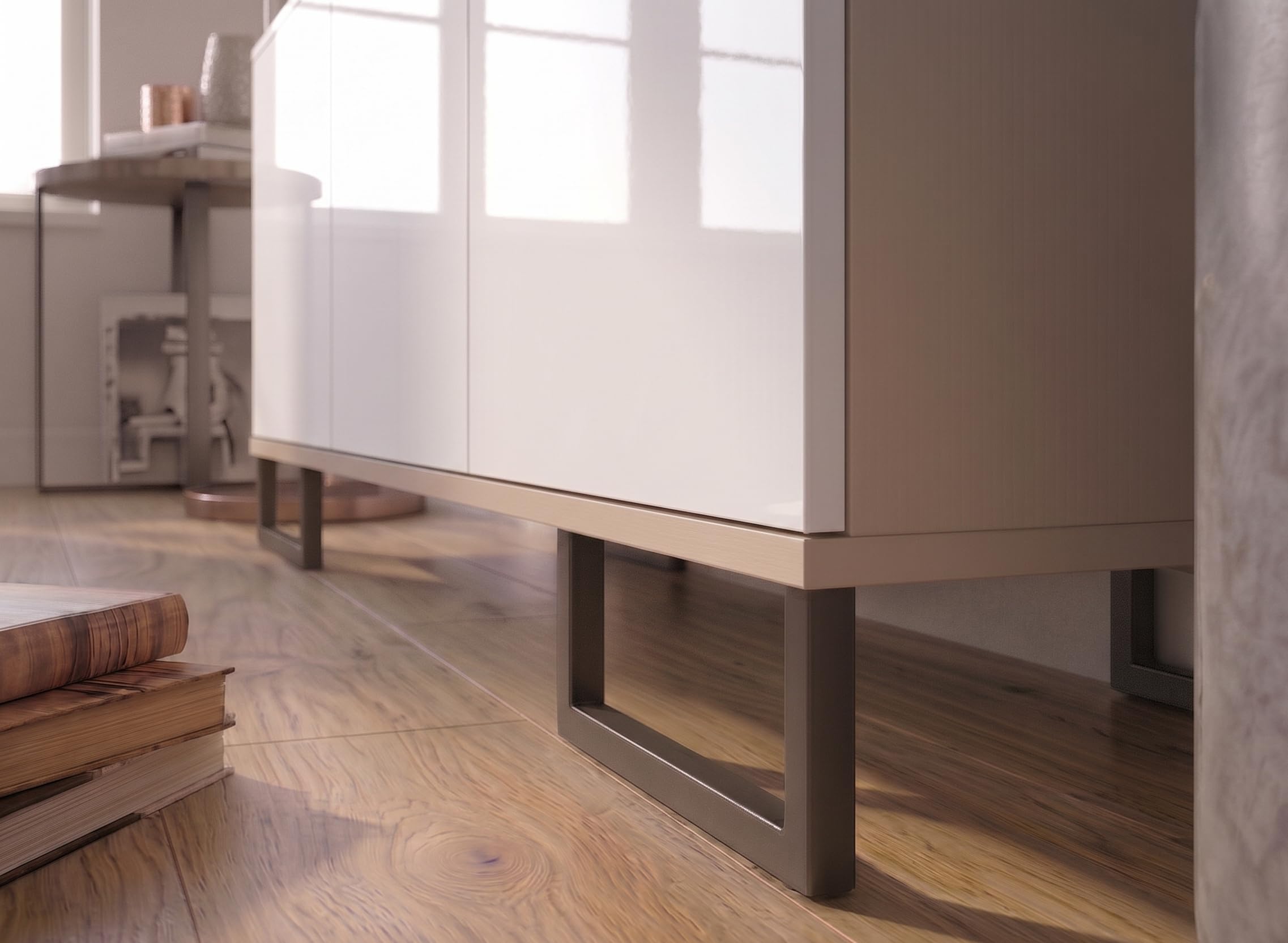 Euro Style Große Kommode Fernsehschrank Sideboard Tv Lowboard 120cm Kaschmir/Weiß Hochglanz