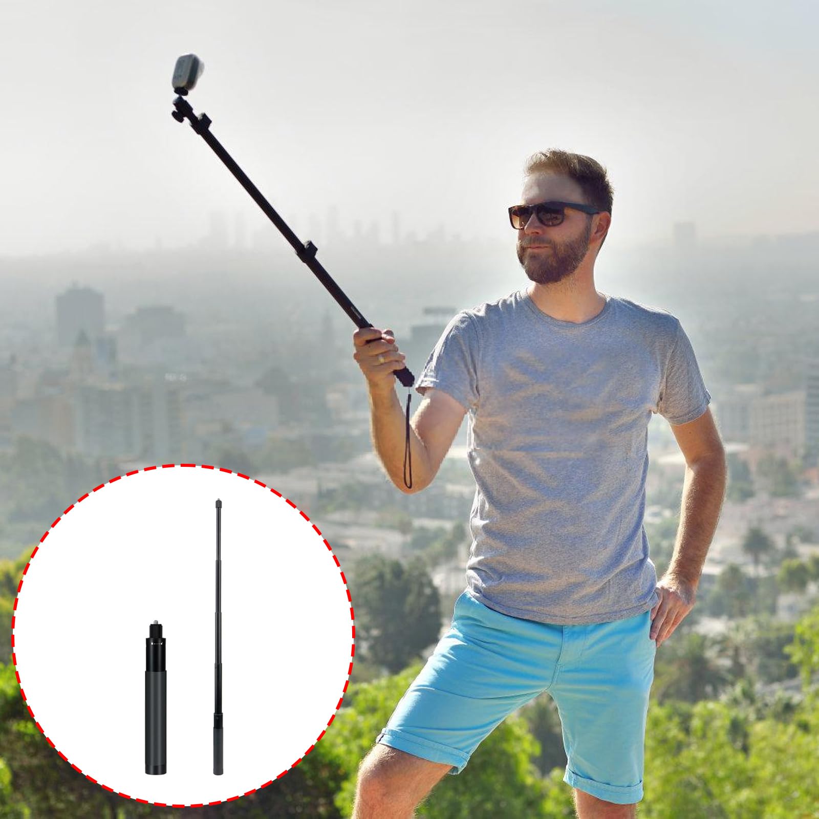 Perche à selfie torsadée en aluminium léger et portable pour smartphones, appareils photo, rotation à 360 °