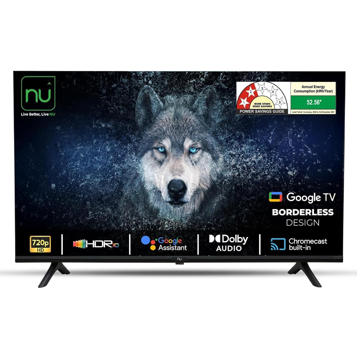NU 80 cm (32 Inches) New 2025 Borderless Series 720p HD Smart Google TV LED32HGNX
