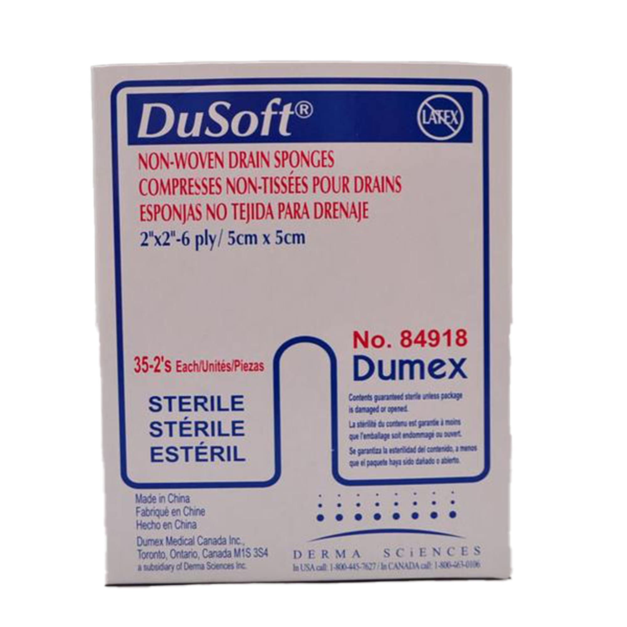 Gentell Drain Sponge DuSoft 2 X 2 Inch Sterile 6-Ply Box of 25