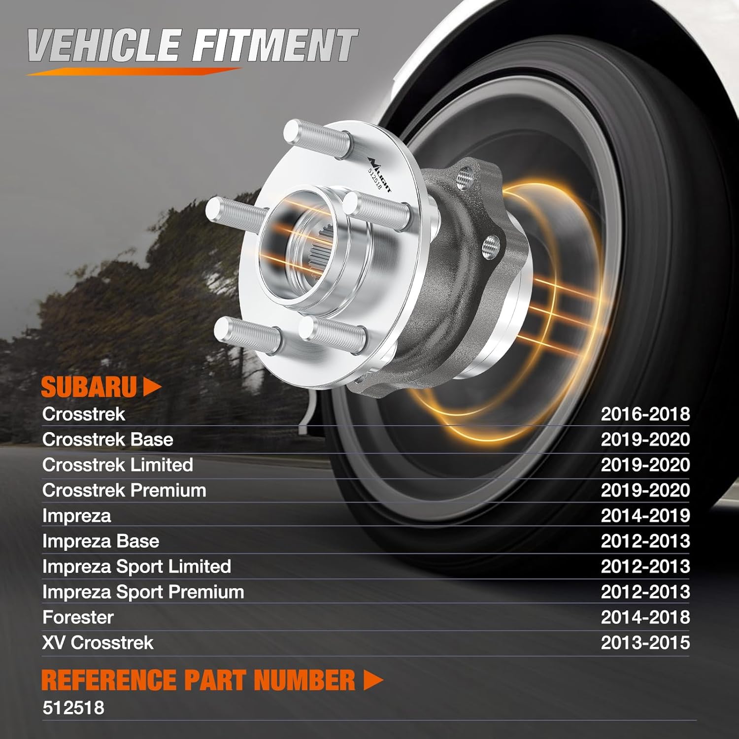 Nilight Rear Wheel Bearing and Hub Assembly for Subaru Forester 2014 2015 2016 2017 2018, Impreza 2012-2019 2020-2021, Crosstrek 2016-2021, XV Crosstrek 2013-2015 with 5-Lug, OEM 512518