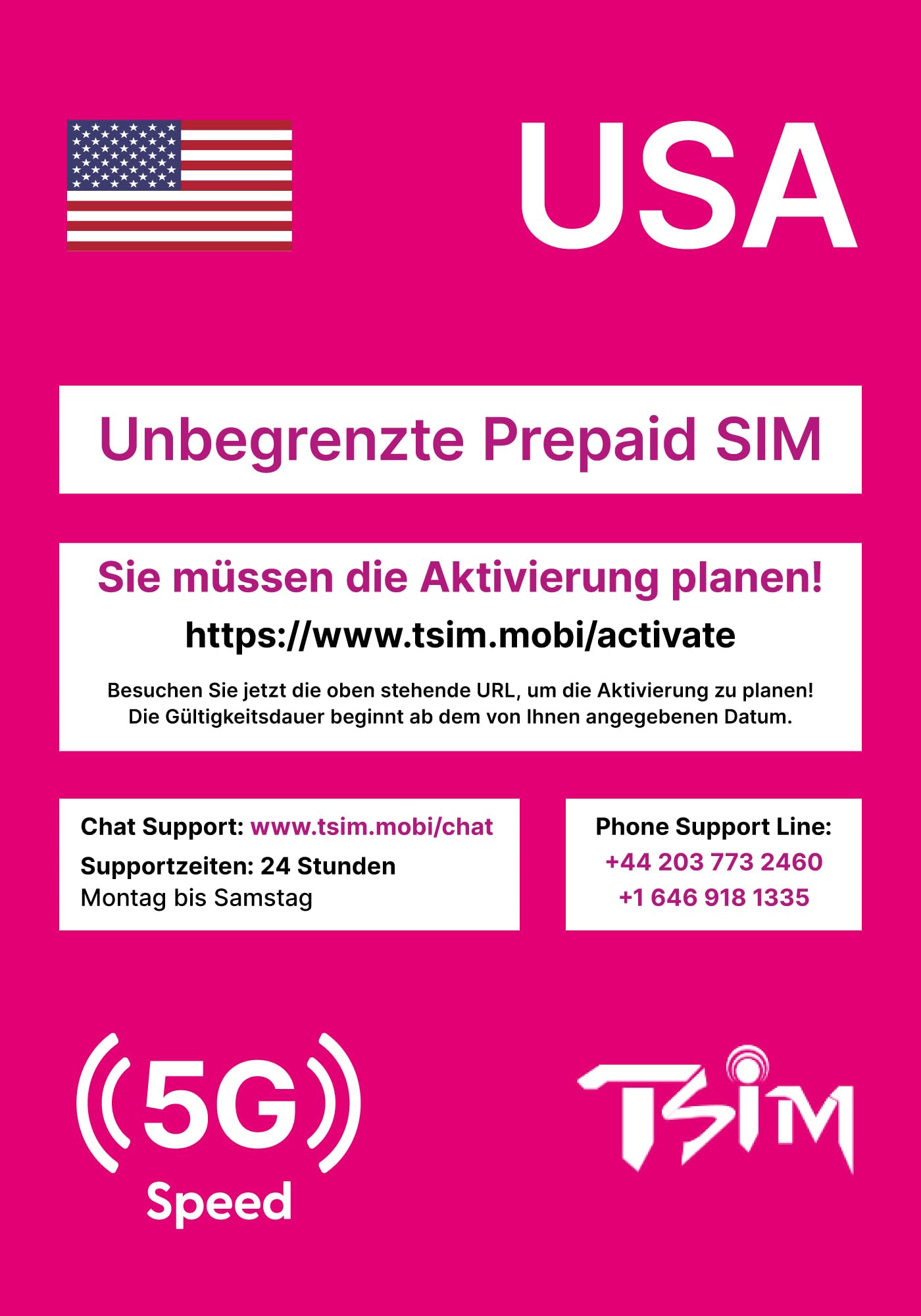TSIM Tarjeta SIM prepagada para 60 días de viaje | Datos ilimitados de alta velocidad 4G/5G en Estados Unidos | Llamadas locales ilimitadas + llamadas entrantes gratuitas y SMS