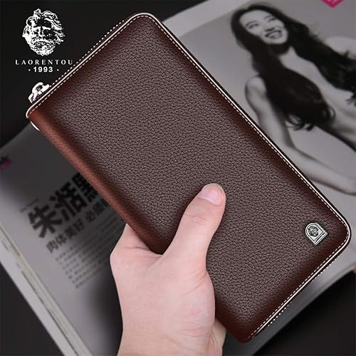Miniatura 5 de LAORENTOU - Cartera de piel auténtica para hombre con bloqueo de RFID tarjetero monedero monedero de cuero para hombre con cremallera y bolsillo