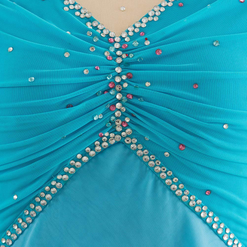 JRUIA Vestito da Pattinaggio Artistico Fatto A Mano da Bambina Bambini Abbigliamento da Pattinaggio da Competizione Body da Ginnastica Danza Classica A Maniche ​Corte