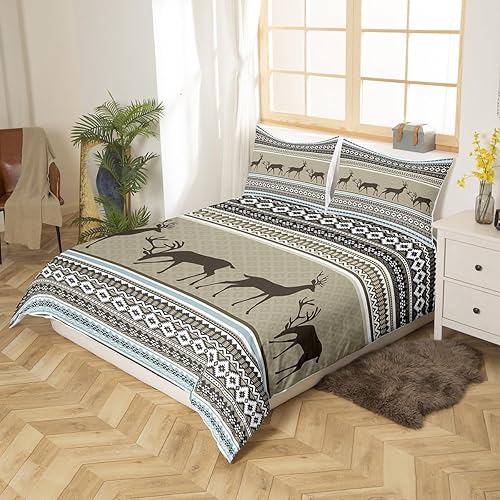 Miniatura 2 de Juego de funda de edredón de ciervos de caza, tamaño individual para niñas, niños, alce, reno, alce, bosque, animales de vida silvestre, juego de