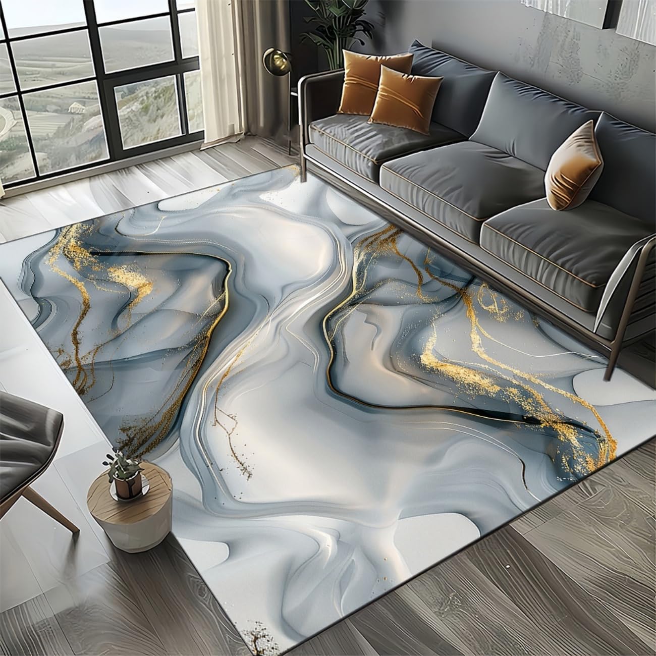 Tapis de chambre marbre or en flanelle pour descente de canapé douillette