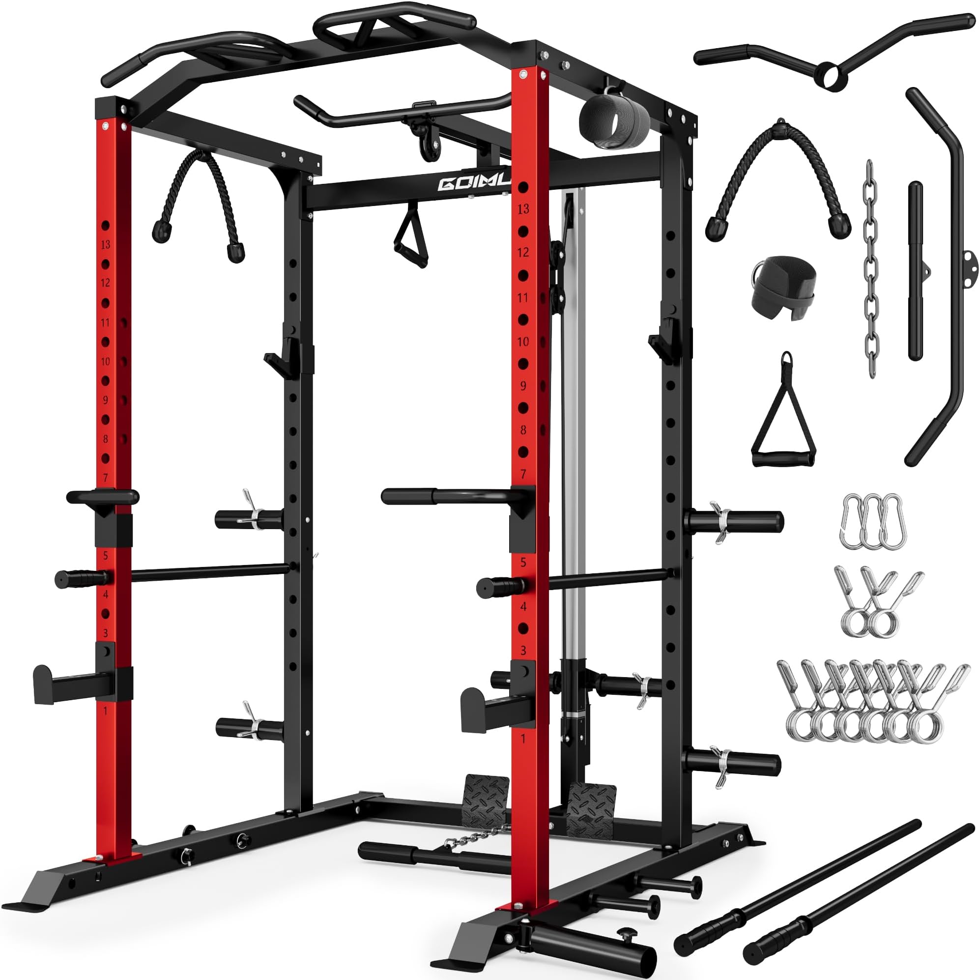 R1-V4 Power Cage Rack, 2000LB Squat Rack with Cable Crossover System, Multi-Function Weight Cage, Home Gym Workout Machine with More Training Attachments