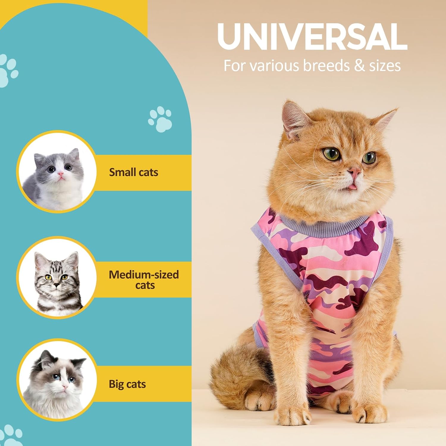  Cat Recovery Suit - Kitten Onesie for Cats After Surgery | Stop Licking, Protects Stitches, S: Neck 8.5"-10.2"/Chest 11.5"-13"/Back 8", Soft & Breathable, Hook & Loop, Purplecamo thumbnail