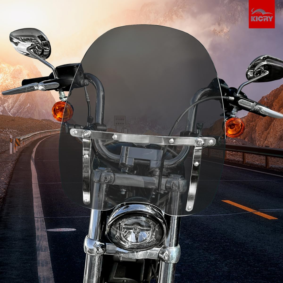 Universal 18"x16" Motorcycle Windshield Windscreen Compatible with Harley Davidson Honda Kawasaki Suzuki Yamaha Cruiser Savage Intruder Volusia Boulevard Vulcan Vn (Smoke)