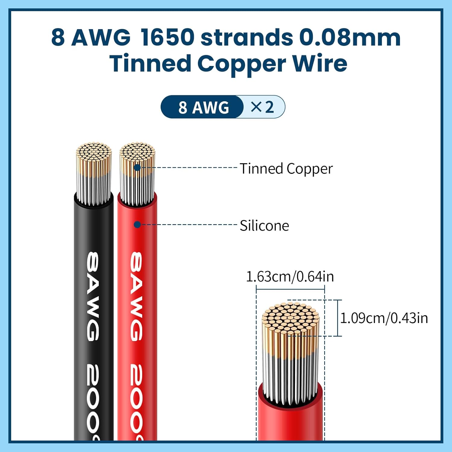 8 AWG Gauge Silicone Wire Electrical Cable(10ft red &10ft Black) Soft & Flexible 0.08 mm Tinned Copper core High Temperature Resistant Silicone Wire for Arduino Projects, RC Cars, Boat, Drones etc. - Image 2