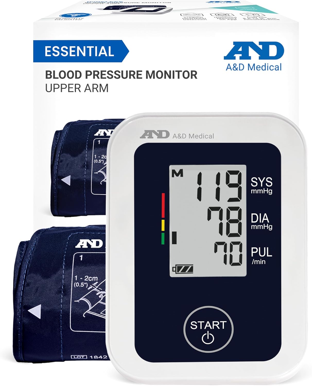 A&D Medical Blood Pressure Monitor for Home Use, UA-651 – Upper Arm Precise BP Machine – Wide Range Cuff (8.6” / 22-42cm), Adults, 4 AA Batteries