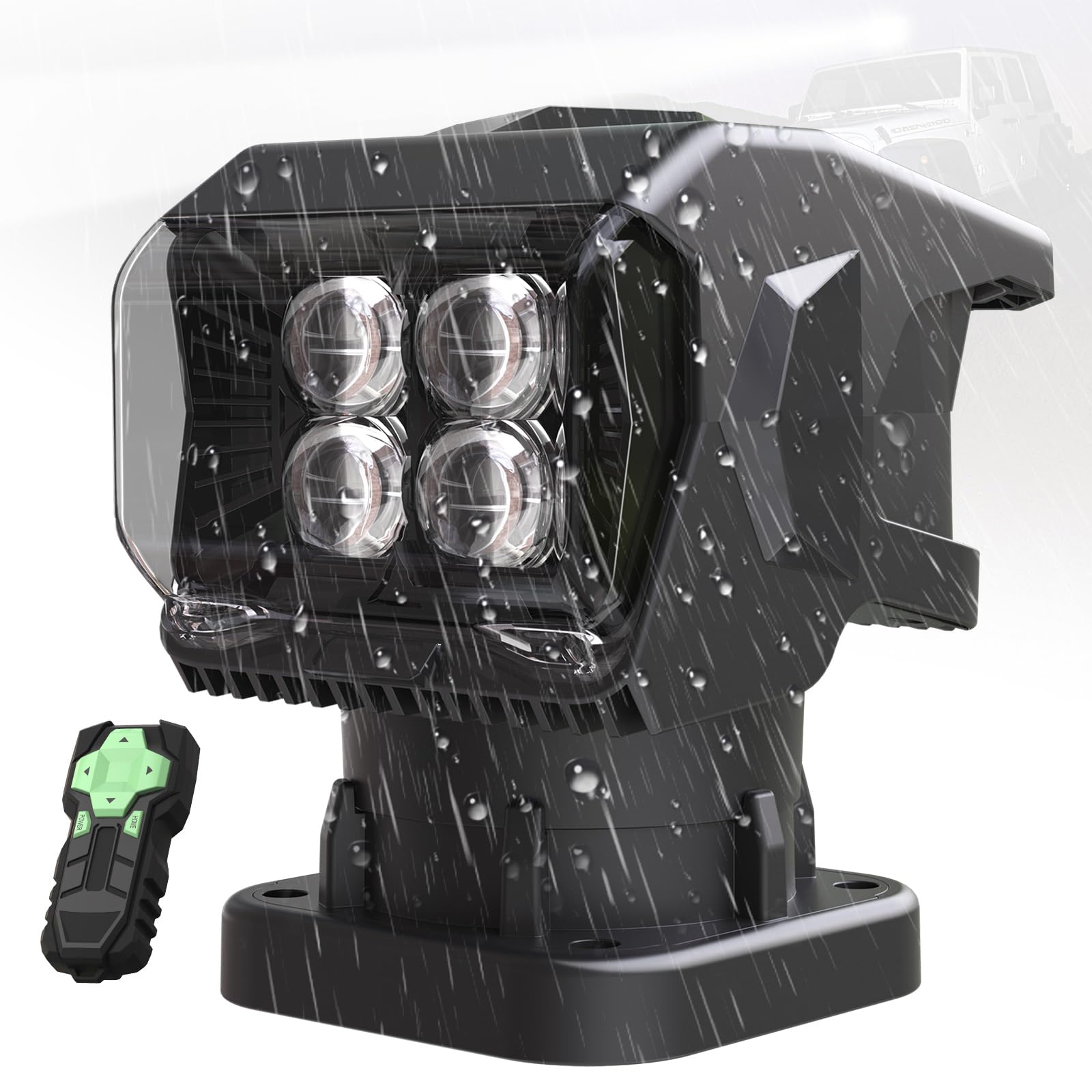 Remote Control LED Spotlight, 50W Outdoor Searchlight 360°Rotating Automatic LED Spotlight for Truck Boat with 5 Strong Magnets, Waterproof Go Outdoor Spot Lights for 12V/24V, Not Exceeding 40 mph