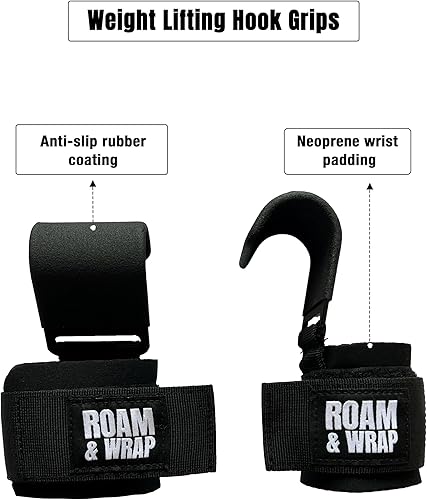Miniatura 4 de Precio introductorio + Roam & Wrap de tiza líquida de 1.7 fl oz  Nuevos ganchos de levantamiento de pesas premium para hombres y mujeres (par)