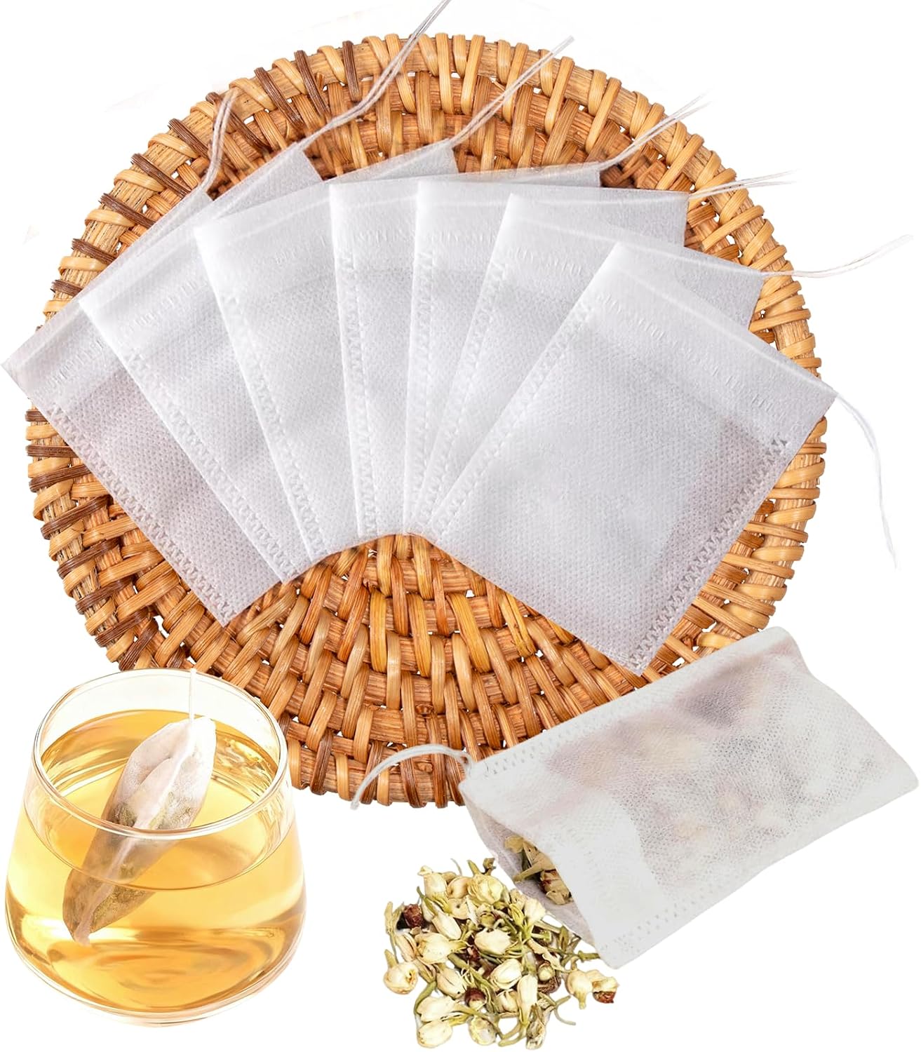 Empty Tea Bags for Loose Leaf Tea, 300pcs Disposable Teabag Natural Material Sachet Bag with String, Tea Accessories Replace Strainer Filters, Bulk Spice Bags for Cooking Herb Coffee