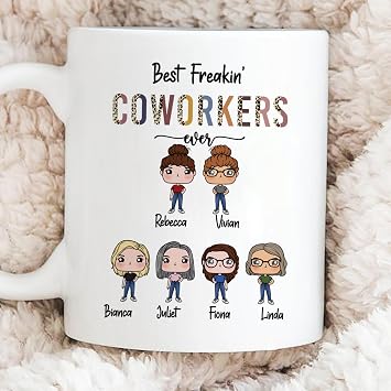 Gossby Personalized Coworker Mug - Custom 6 Names Coffee Cup Gift Her | Personalized Coworker Coffee Mug 6 Women, Best Freakin Coworkers Ever Mug, Office Team Gift, Gift For Boss, Custom Name
