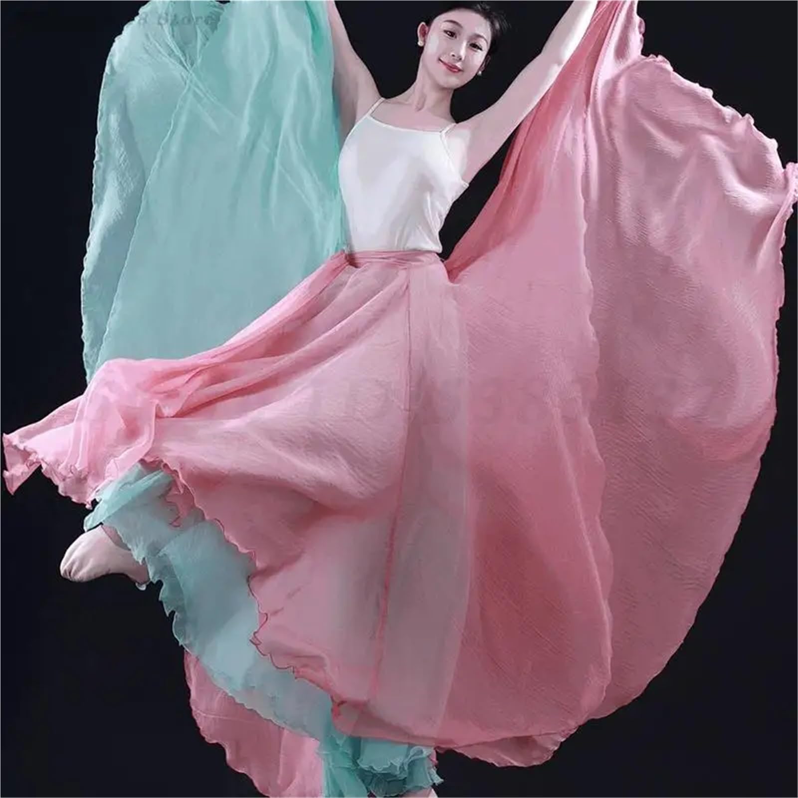 Falda Flamenca Mujer Falda de baile swing 720 grados, gasa y tencel, larga, for ballet, danza del vientre, for mujer, estilo gitano, flamenco