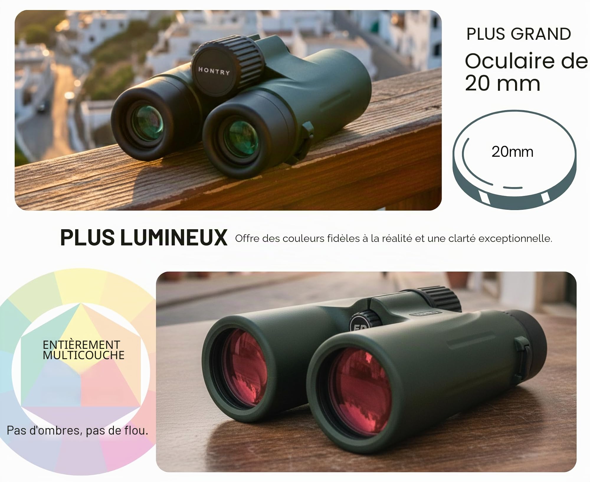 Hontry 8x42 Jumelles pour Adultes Puissante, Compactes Jumelles étanches IPX6 remplies d'azote pour Observation des Oiseaux, Théâtre et Safari, Chasse et Jeux de Sport