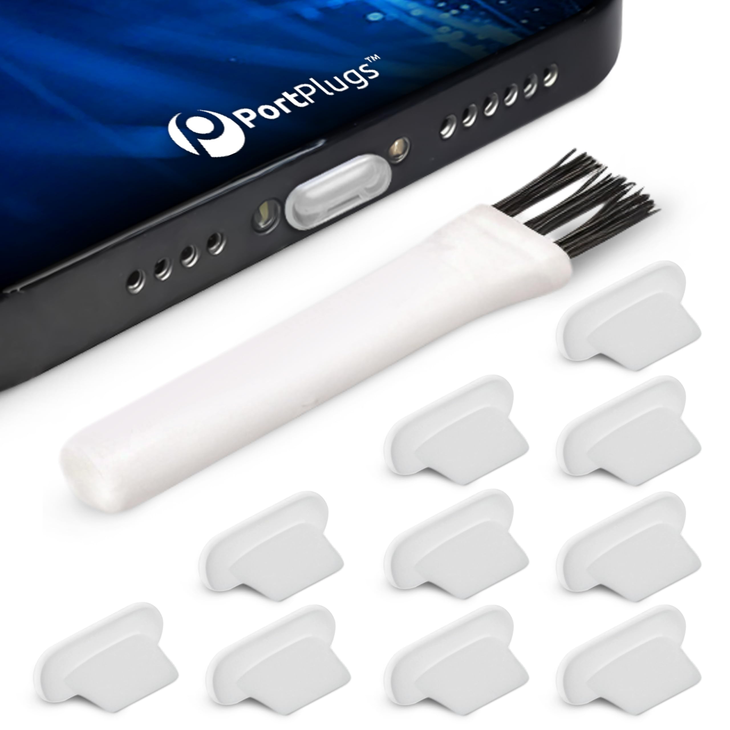 PortPlugs Anti Dust Plugs for iPhone, Compatible with Lightning Port, Low Profile with Cleaning Brush, Keeps Charging Port Clean from Dust Lint, Fits
