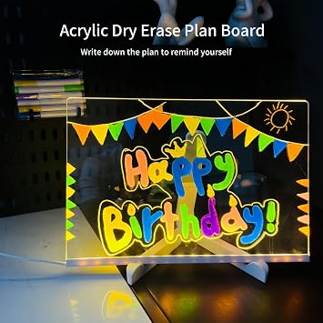 LED Note Board,Light Up Acrylic Board with 7 Colors Pen, Magic Led Note Board with Colours with Light,Advertising Board Writing Board (30x20cm/11.81x7.87in)