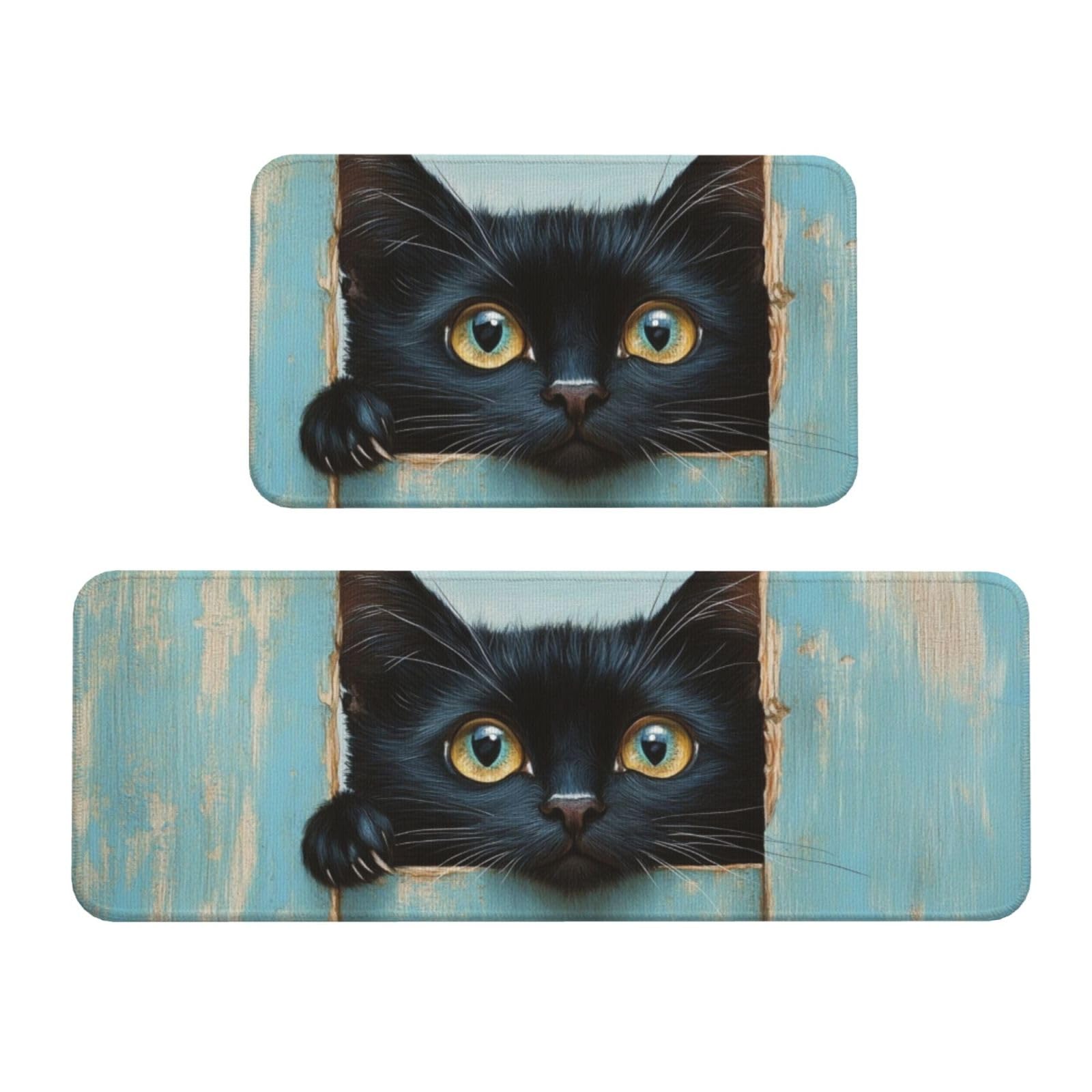 Tapetes de cocina acolchados lavables, juego de 2 alfombras de pie antideslizantes de gato
