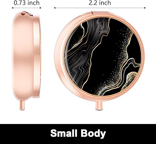 Miniatura 2 de Rouidr Pastillero, caja de píldoras de 3 compartimentos, pequeño estuche de medicinas de metal para viajes para bolso y bolsillo, oro rosa, lujo
