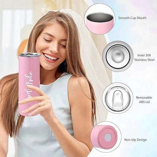 Miniatura 3 de Paquete de 10 vasos de vino de acero inoxidable Bride to Be Skinny de 20 onzas, regalos de boda, tazas de damas de honor, suministros y juegos para