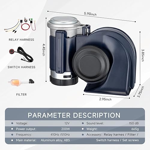 Miniatura 3 de Kit de bocina de coche con botón, bocina de aire de 12 V para automóvil, camión, motocicleta, tren, kit de bocinas súper fuertes para camioneta