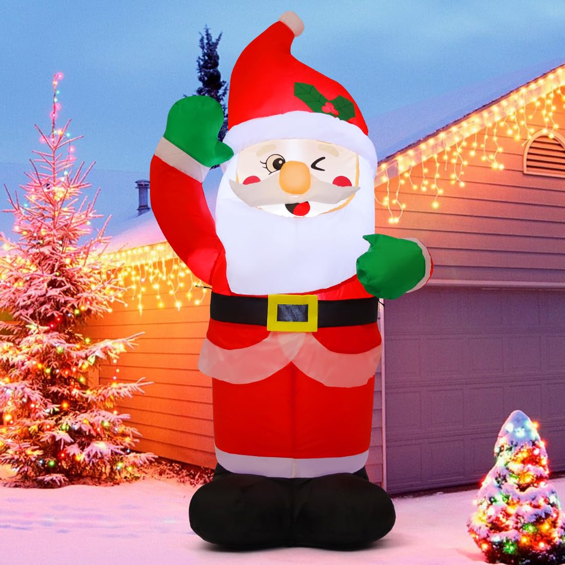 Bonhomme de neige gonflable de Noël avec boîte déco cour extérieure et lampes LED