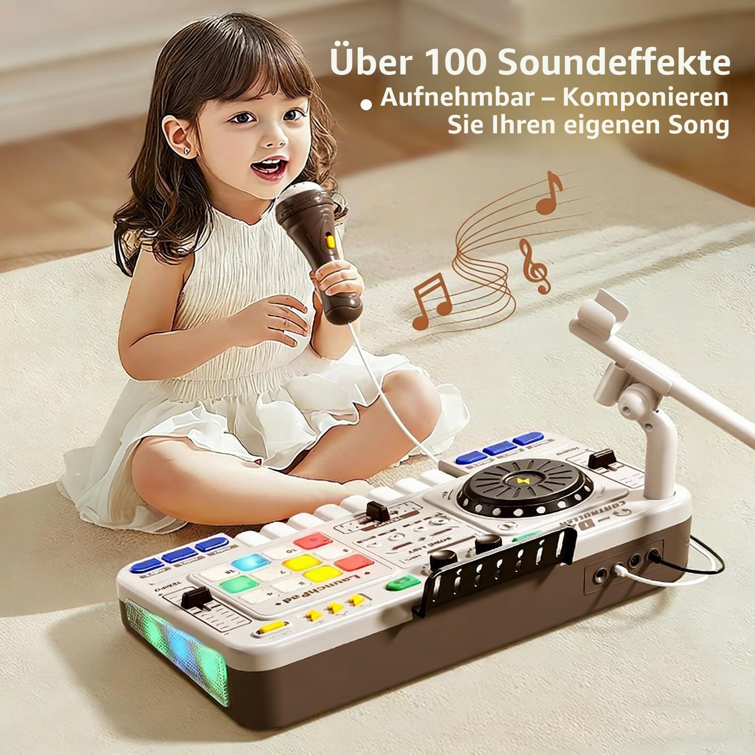 Dj Pult Anfänger,Dj Pult Kinder,Dj Mischpult Kinder,Tragbare Dj-Station,Dj-Maschine Für Kinder,Bluetooth Mit Einstellbarem Mikrofon,Lichtverlauf,Geeignet Für Kinder Im Alter Von 3-12 Und Anfänger