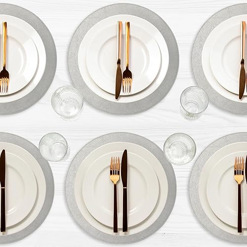 Juego de 6 manteles individuales redondos de piel sintética de 15 pulgadas para comedor, resistentes al calor y antideslizantes, lavables, para