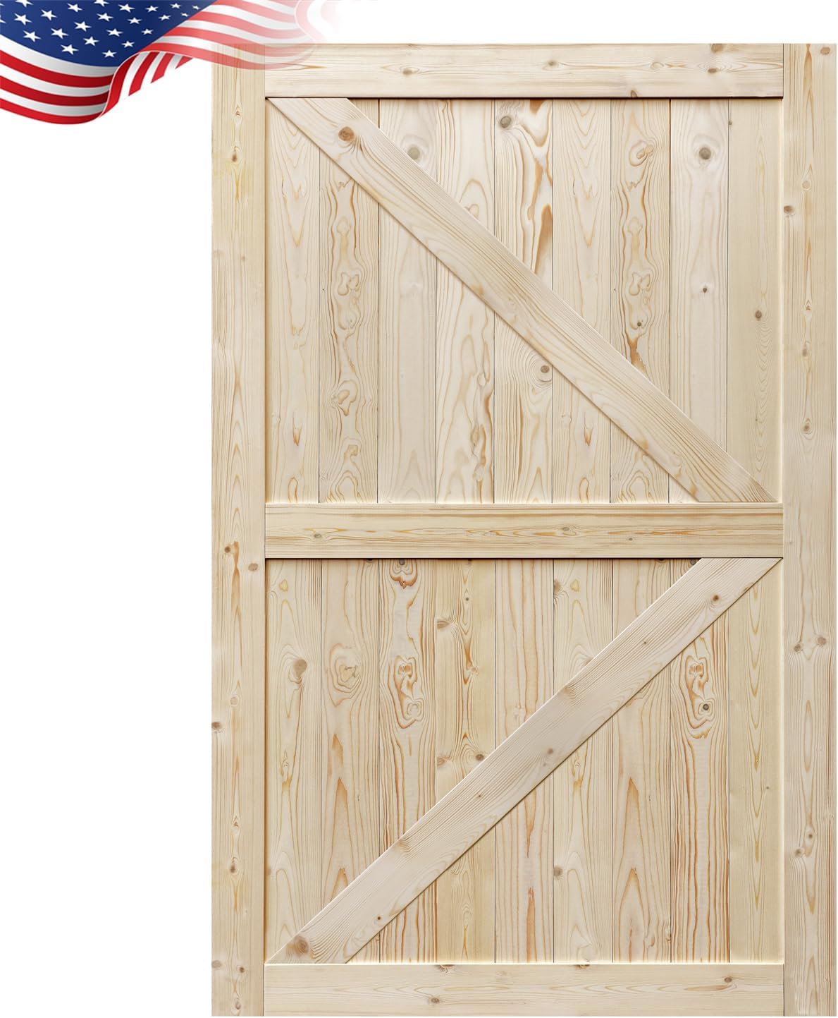 S&Z TOPHAND® 60in x 84in Barn Door, Unfinished British Brace Barn Door/Modern Style/Solid Wood/Simple Assembly is Required,Without Sliding Hardware