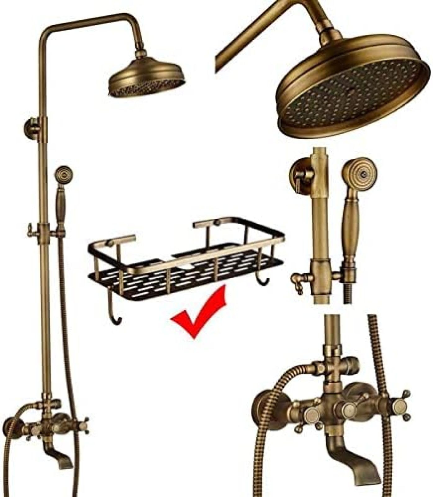 GLJTUO Shower system, Brass Antique Shower 8 Inch Faucets Set Porcelain Ceramic Shower Column Swivel Rotate Bath Spout Dual Knobs Mixer Tap Bath Shower Kit,Antique Brass A02,Age,Antique Brass D02